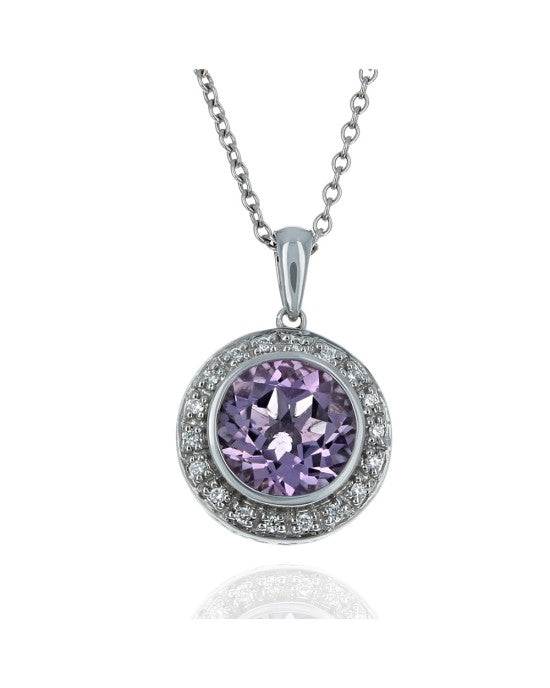 Amethyst and Diamond Halo Drop Necklace