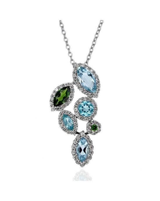 Aquamarine, Apatite, Chrome Diopside and Diamond Drop Necklace