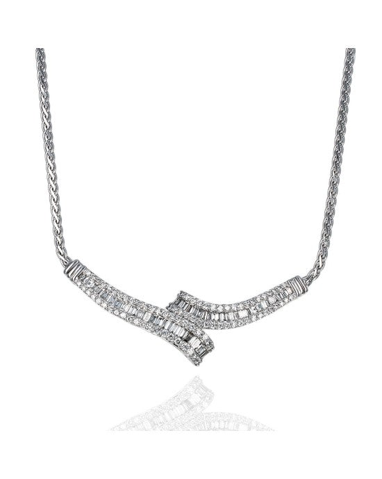 Baguette and Round Diamond Bypass Station Necklace