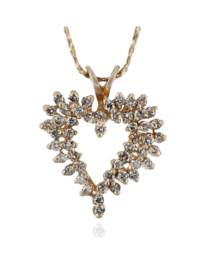 Diamond Open Heart Drop Necklace in Yellow Gold