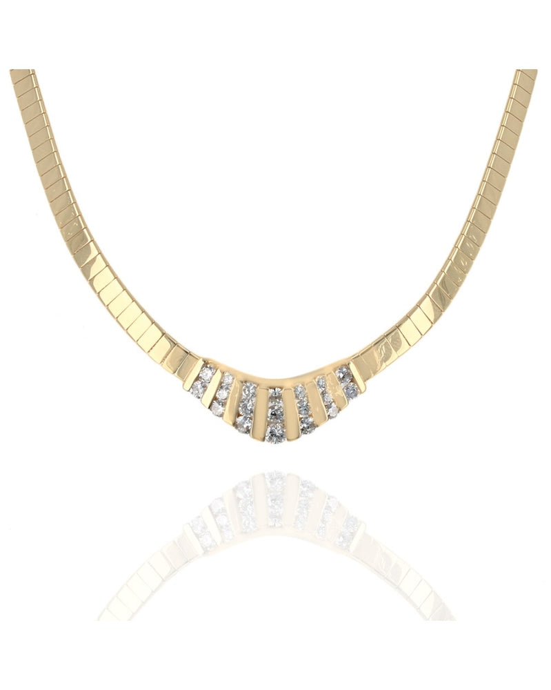 Diamond Station Omega Chain Necklace in Yellow Gold