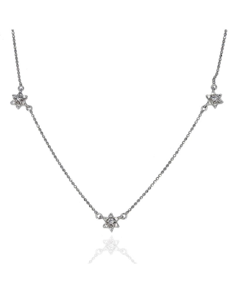 Diamond Triple Station Flower Bead Necklace