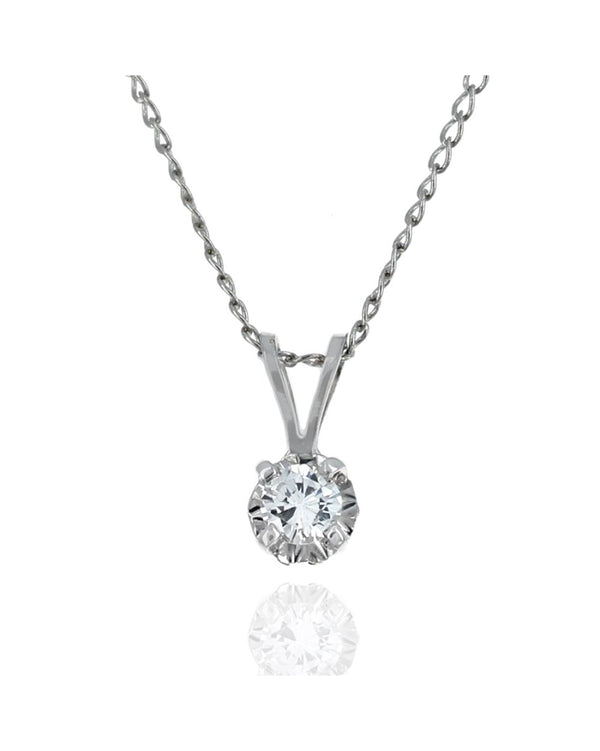 Diamond Solitaire Drop Necklace in White Gold