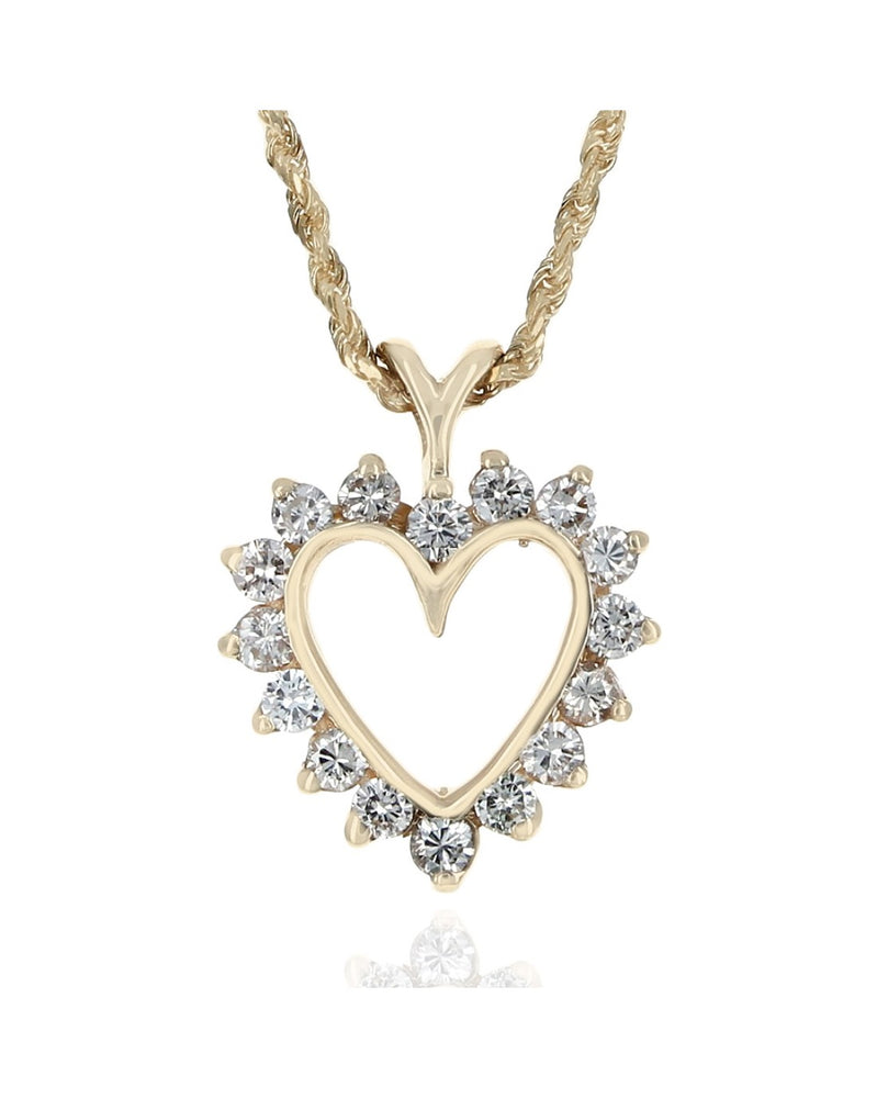 Diamond Open Heart Drop Necklace in Yellow Gold