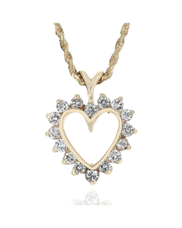 Diamond Open Heart Drop Necklace in Yellow Gold