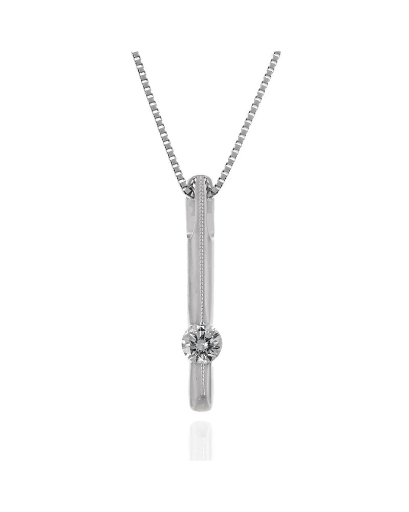 Diamond Solitaire Vertical Bar Drop Necklace in White Gold