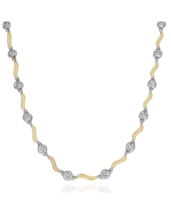 2 Tone Diamond Station Wave Link Necklace