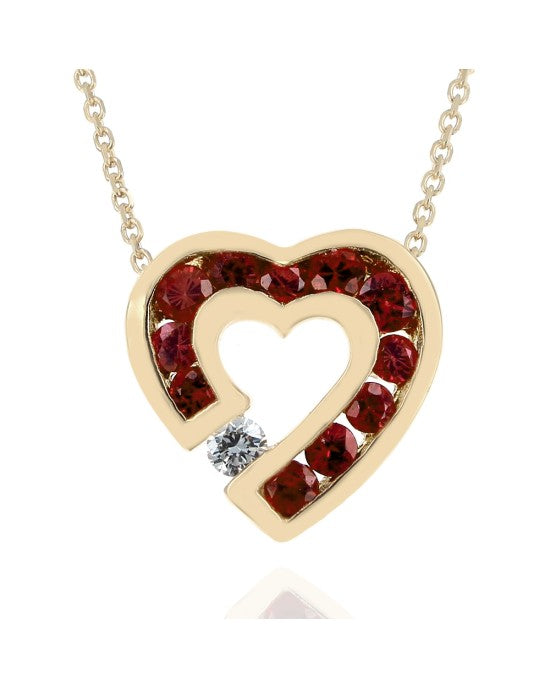 Charles Krypell Ruby and Diamond Solitaire Heart Drop Necklace