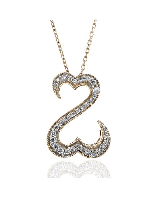 Jane Seymour Diamond Open Hearts Necklace in Yellow Gold