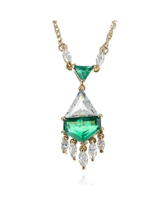 Emerald and Diamond Dangle Drop Necklace