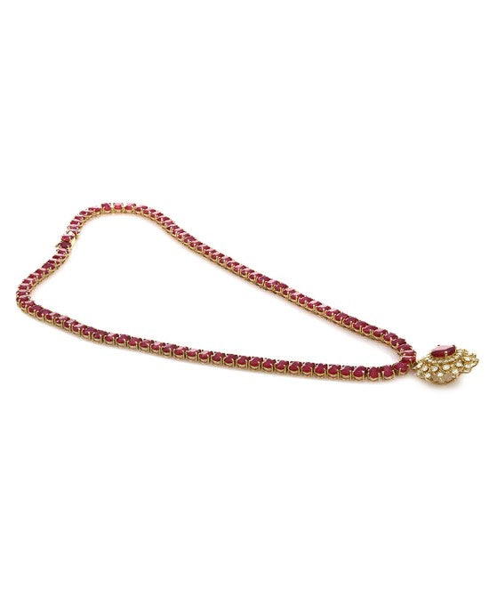 Mozambique Ruby and Diamond Triple Halo Drop Necklace