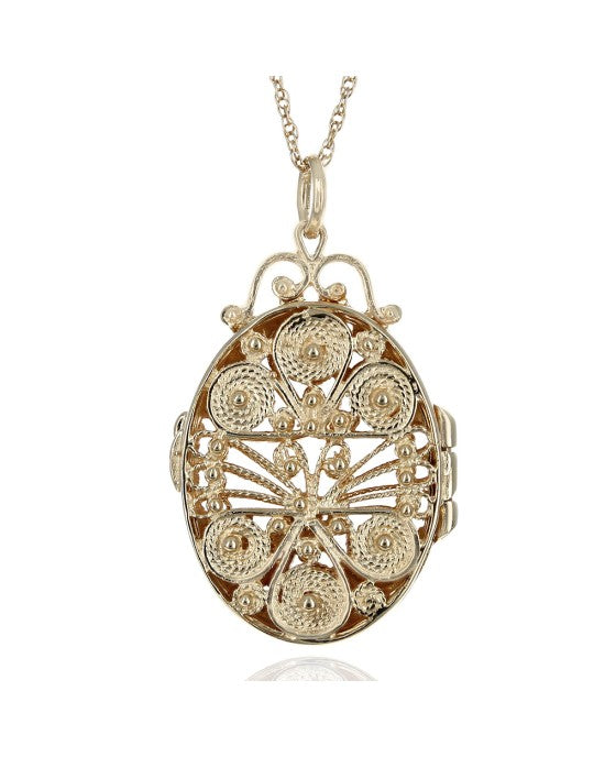 Oval Filigree Locket on Lace Chain Necklace