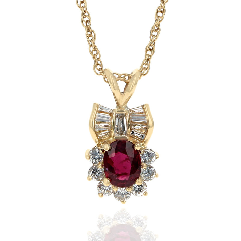 Ruby and Diamond Drop Necklace in Yellow Gold
