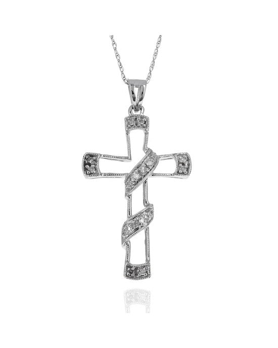 Diamond Ribbon Wrapped Cross Necklace