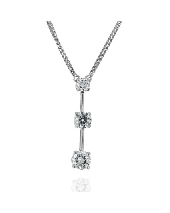 3 Stone Diamond Graduated Bar Drop Necklace in White Gold