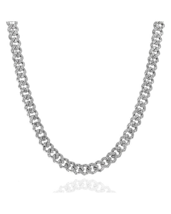 Diamond Square Curb Chain Necklace in White Gold