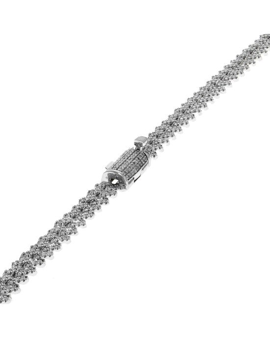 Diamond Square Curb Chain Necklace in White Gold