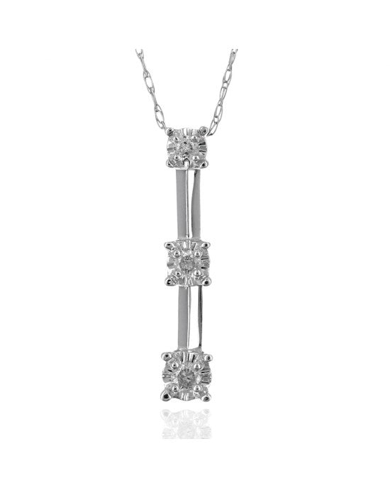 Diamond Graduated Bar Drop Necklace in White Gold