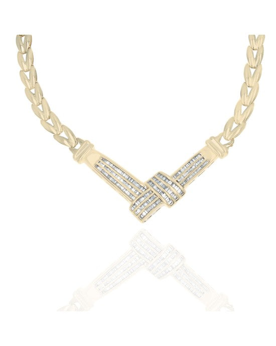 3 Row Diamond Crossover Station Necklace in Yellow Gold