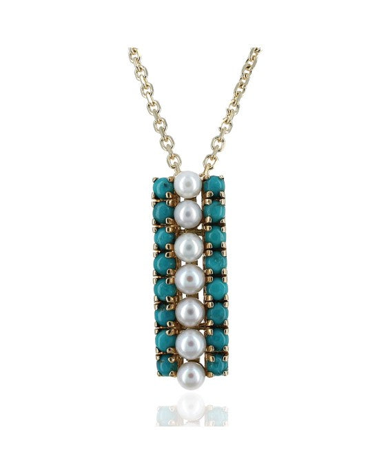 Alternating Pearl and Turquoise Drop Necklace