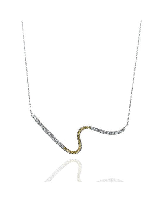 Yellow and White Diamond Wave Necklace