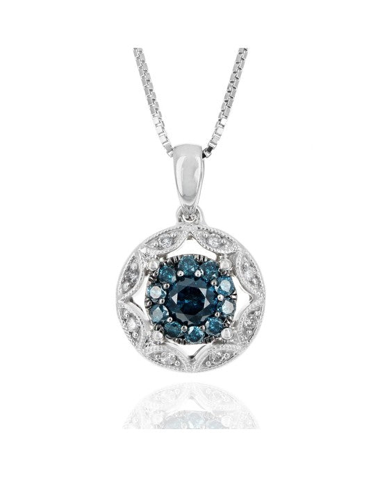 Irradiated Blue and White Diamond Drop Necklace