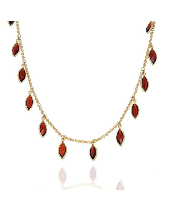 Marquise Shaped Garnet Drop Station Necklace