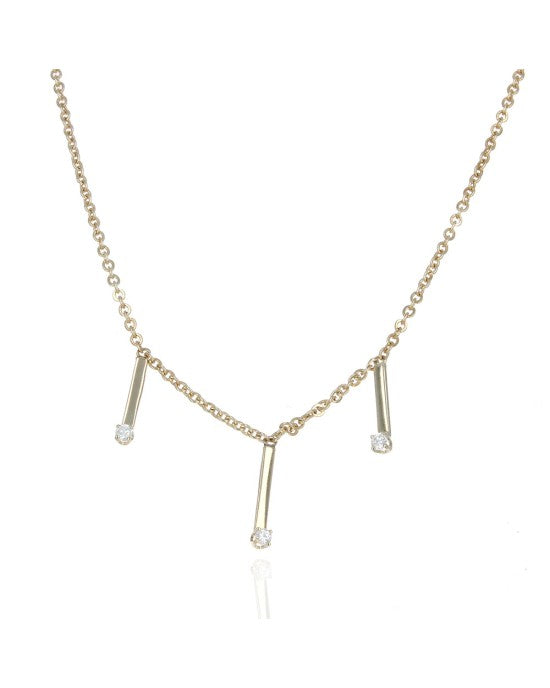 Diamond Linear Bar Station Cable Chain Necklace