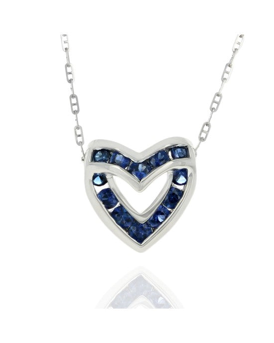 Charles Krypell Blue Sapphire Sweetheart Drop Necklace in White Gold