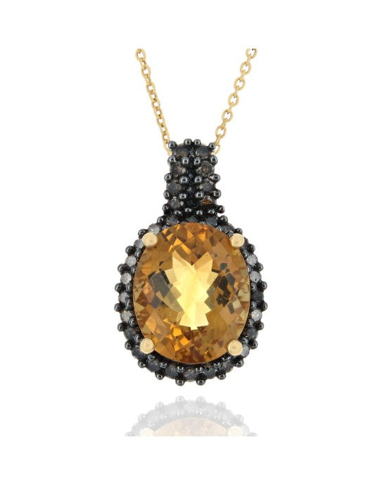 Oval Citrine and Diamond Halo Necklace