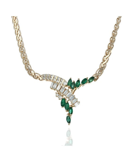 Emerald and Diamond Station Necklace in Yellow Gold