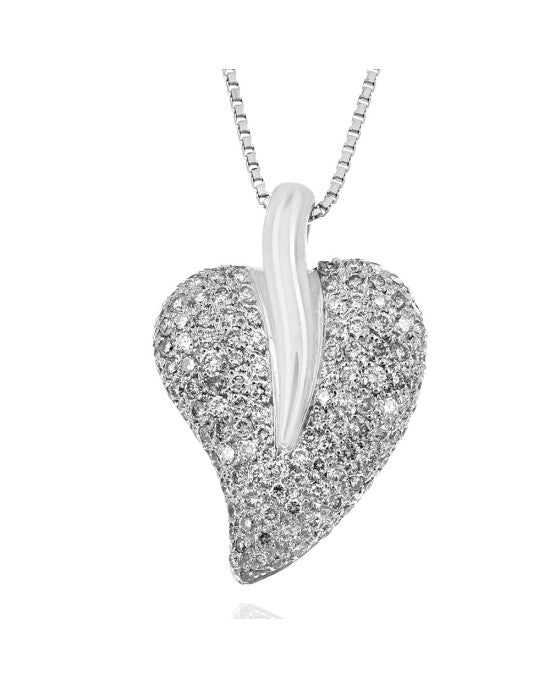 Diamond Pave Leaf Drop on Box Chain Necklace