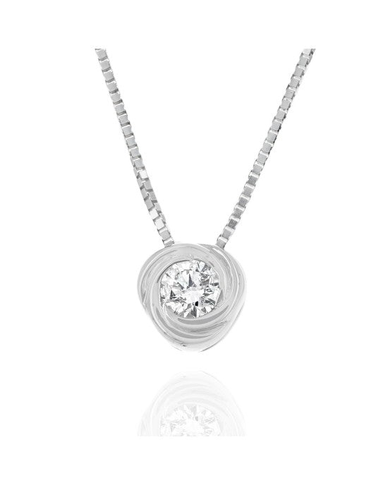 Diamond Solitaire Swirl Drop Necklace in White Gold