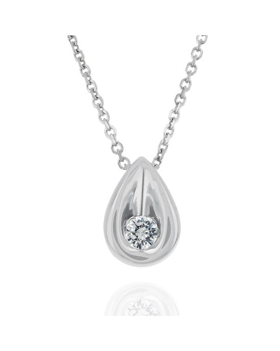 Diamond Solitaire Pear Shaped Drop Necklace in White Gold