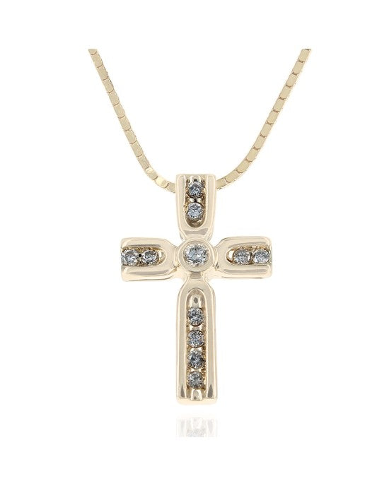 Diamond Cross Necklace in Yellow Gold