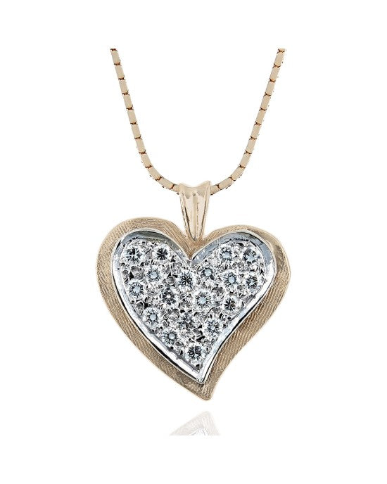 Pave Diamond Heart Necklace in White and Yellow Gold