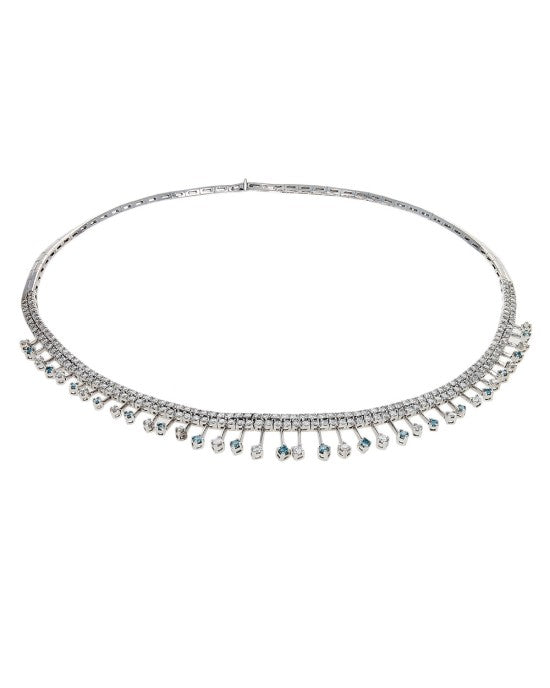 Alternating White and Irradiated Blue Diamond Collar Necklace