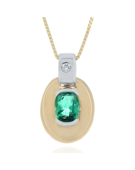 Emerald and Diamond 2 Tone Drop Necklace