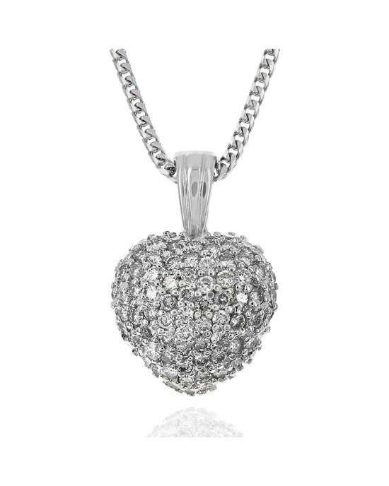 Pave Diamond Open Cut Heart Enhancer Drop Necklace in White Gold