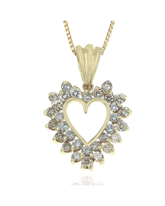 Diamond Open Heart Drop Necklace in Yellow Gold