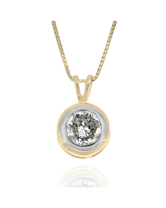 Diamond Solitaire Drop Necklace in White and Yellow Gold