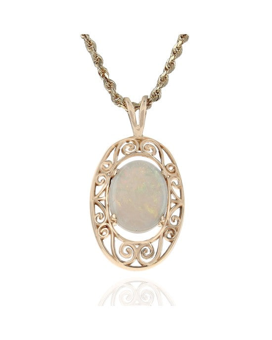 Opal Open Scroll Drop Necklace in Yellow Gold