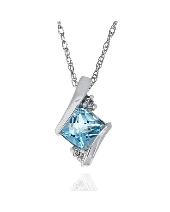 Swiss Blue Topaz and Diamond Bypass Drop Necklace in White Gold