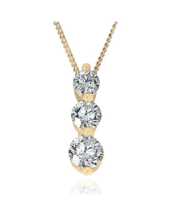 Three Stone Diamond Graduated Drop Necklace in Yellow Gold