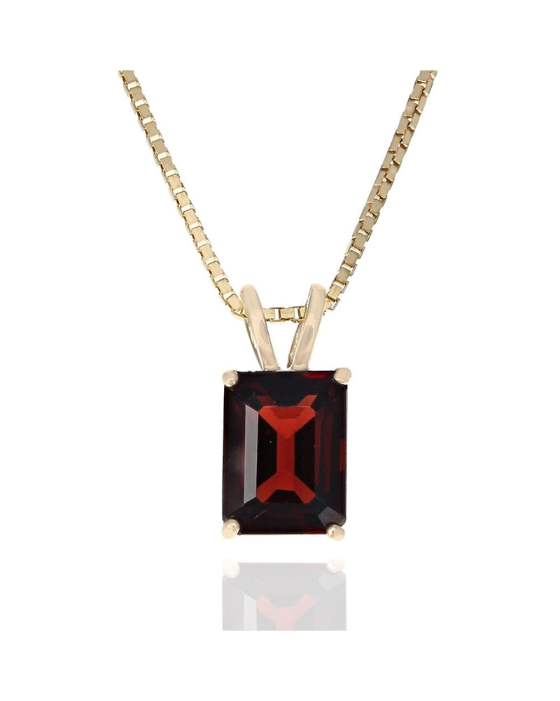 Emerald Cut Garnet Drop on Box Chain Necklace