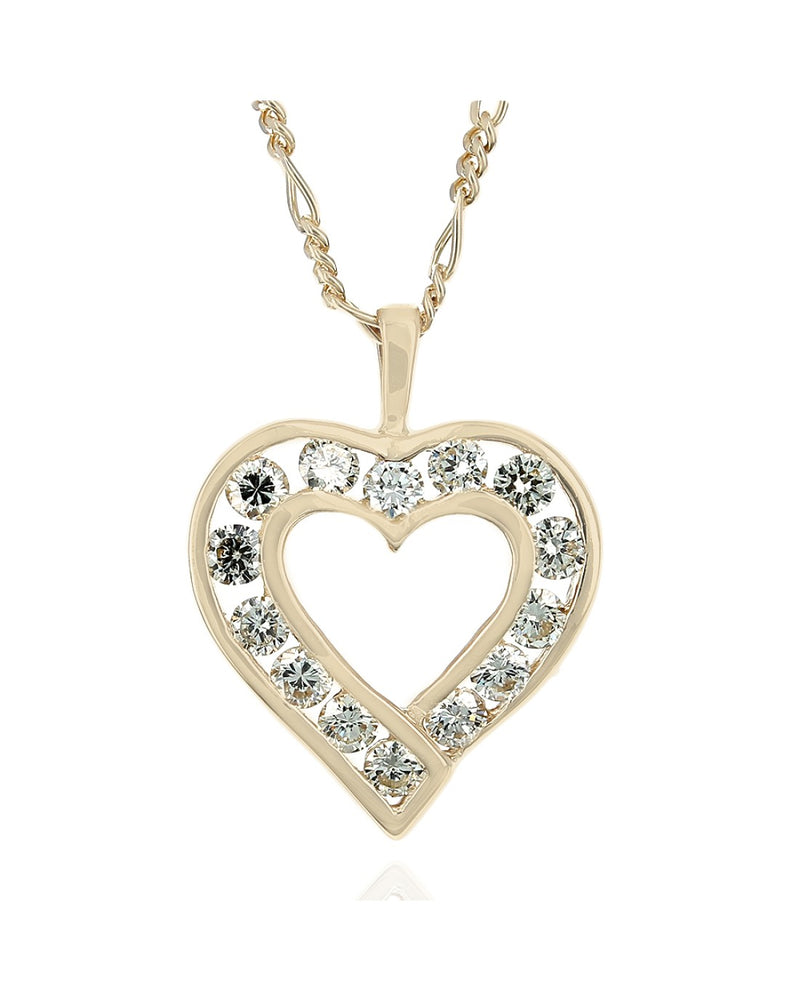 Diamond Open Heart Drop Necklace in Yellow Gold