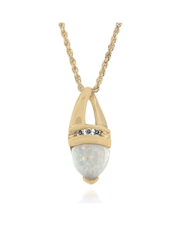 Opal and Diamond Drop on Rope Chain Necklace