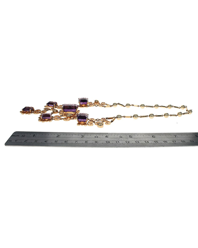 Handmade by Jessops Amethyst Lacey Drop Station Bib Necklace in Gold