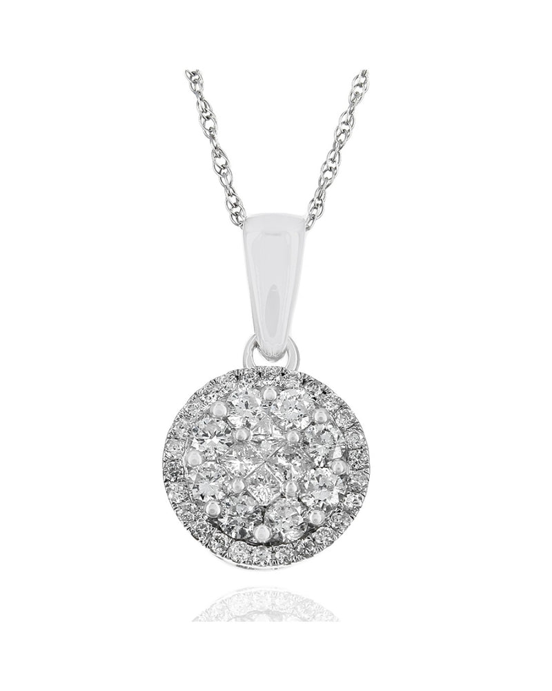 Princess and Round Diamond Cluster Drop Necklace