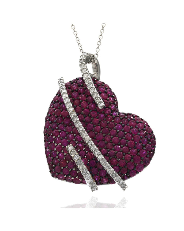 Effy Ruby Pave Diamond Wrap Heart Necklace in White Gold